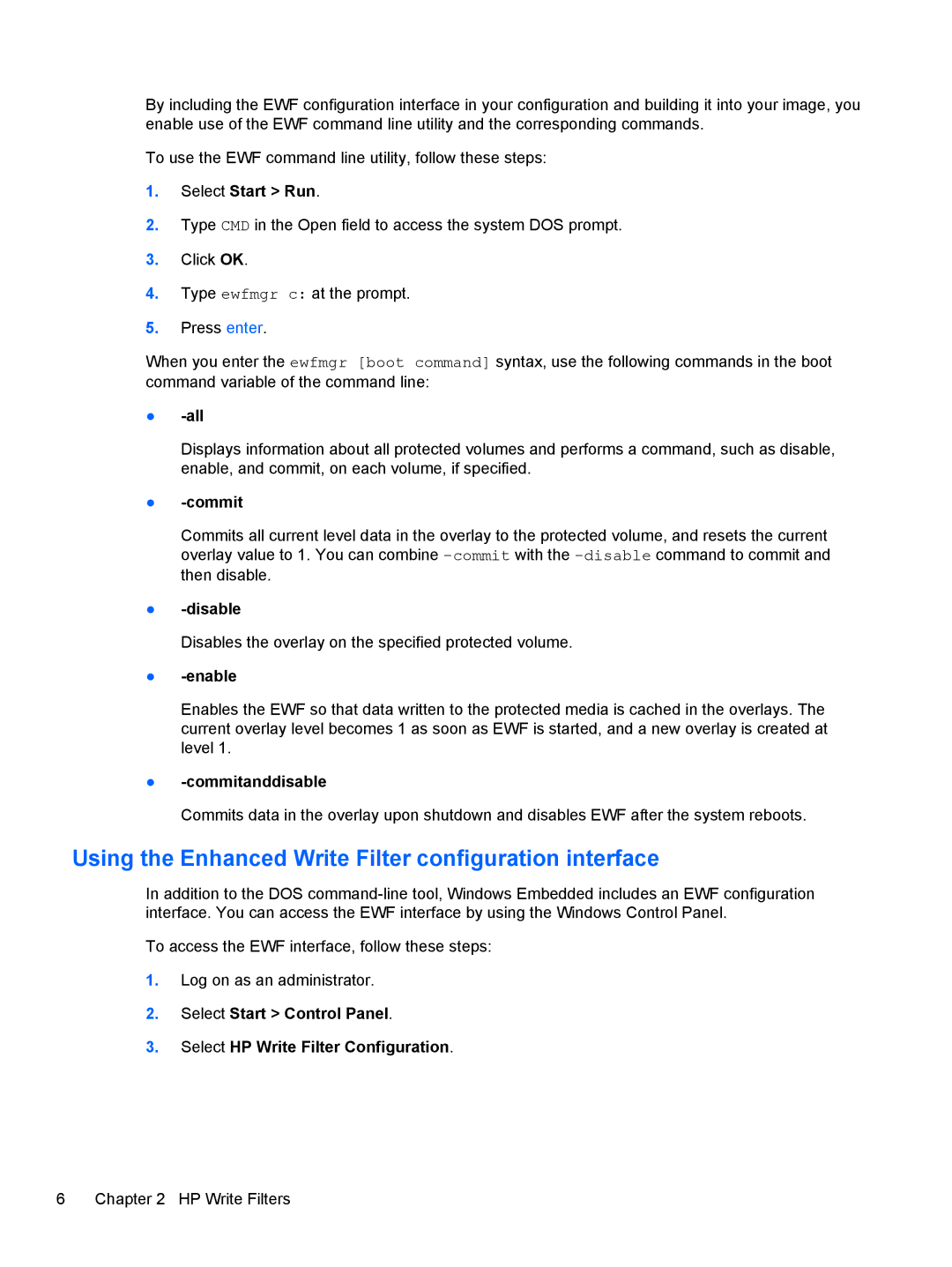 HP mt40 Mobile manual Using the Enhanced Write Filter configuration interface, All 