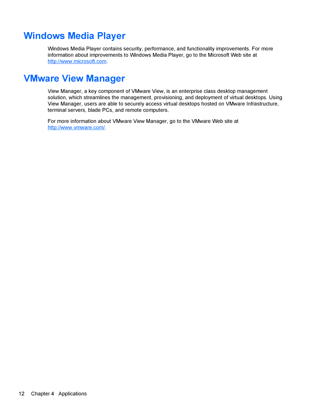 HP mt40 Mobile manual Windows Media Player VMware View Manager 