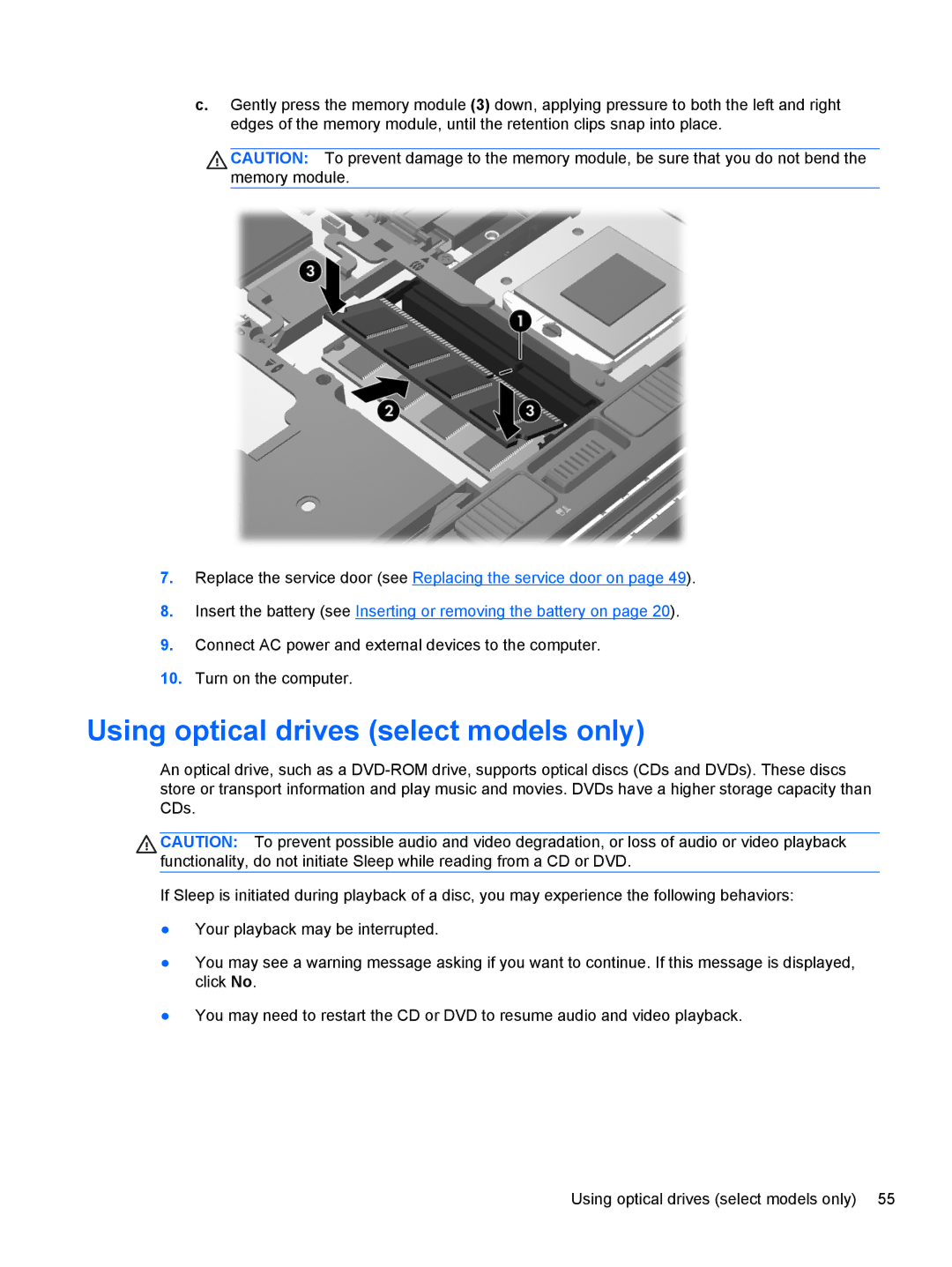 HP mt40 Mobile manual Using optical drives select models only 