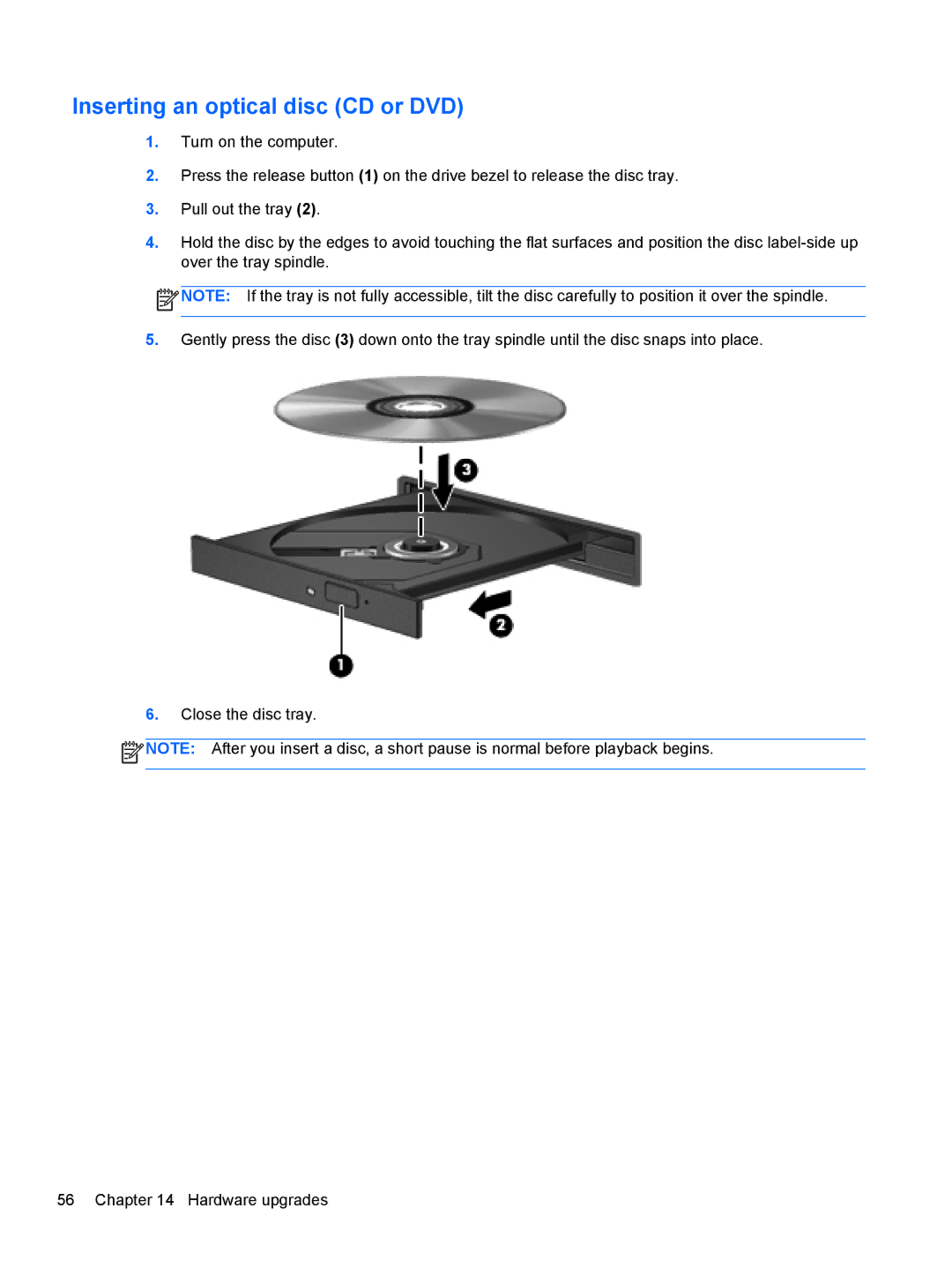 HP mt40 Mobile manual Inserting an optical disc CD or DVD 