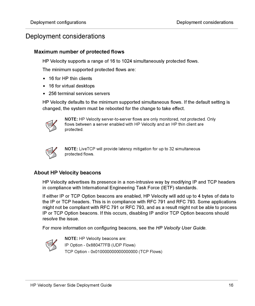 HP mt40 Mobile manual Deployment considerations, Maximum number of protected flows, About HP Velocity beacons 