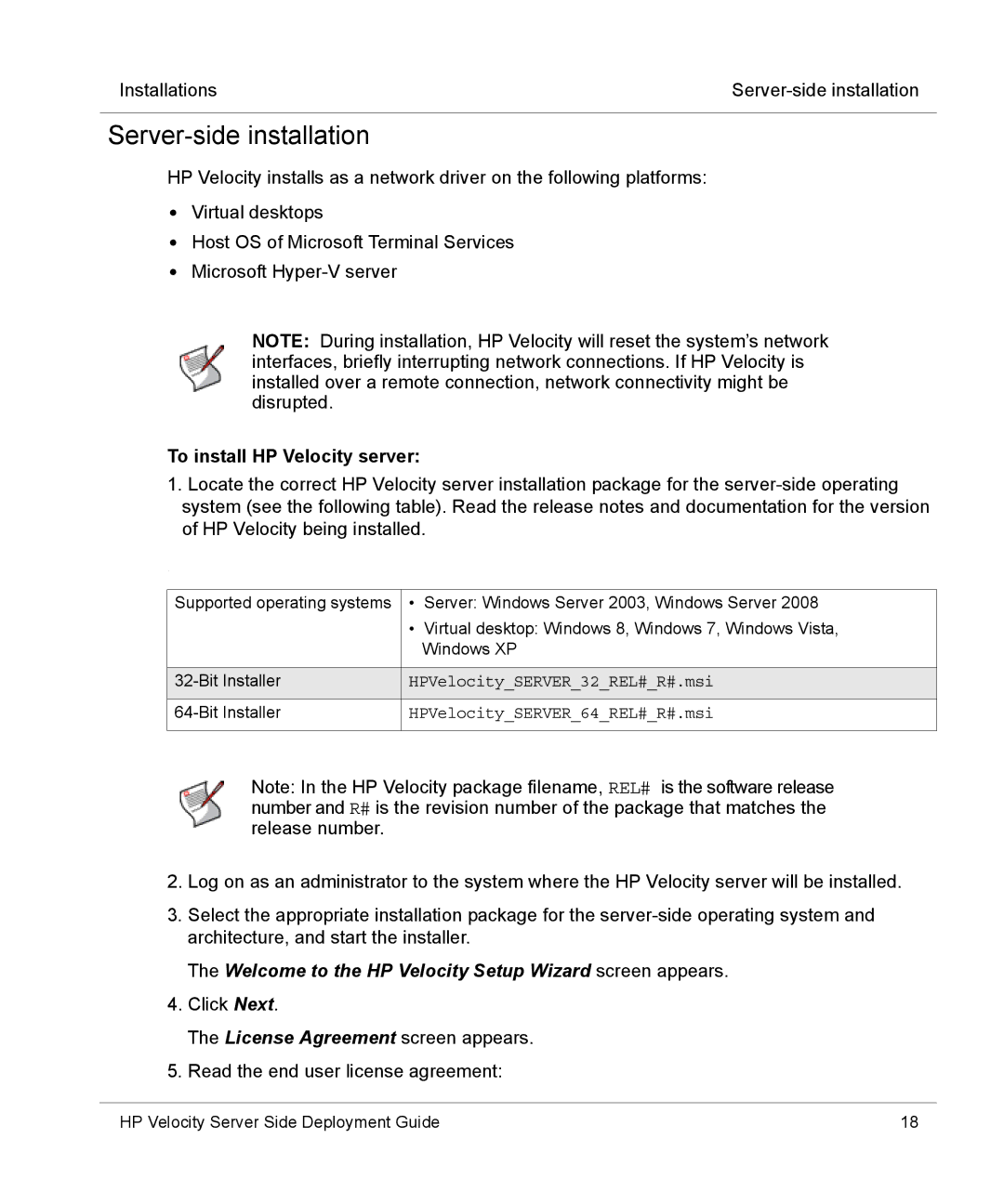 HP mt40 Mobile manual Server-side installation, To install HP Velocity server 