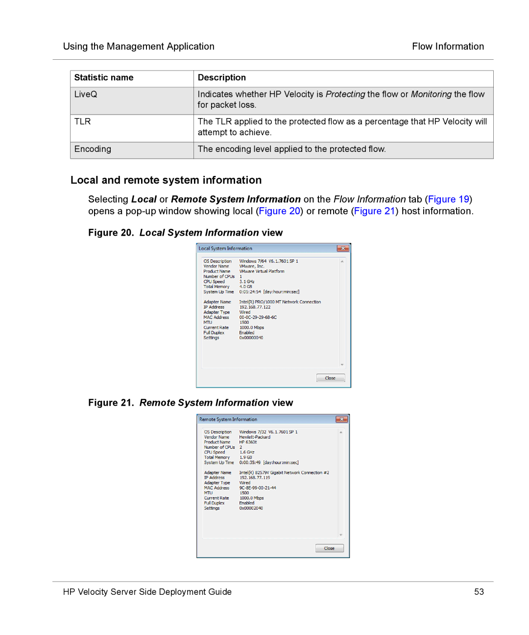 HP mt40 Mobile manual Local and remote system information, Using the Management Application Flow Information 