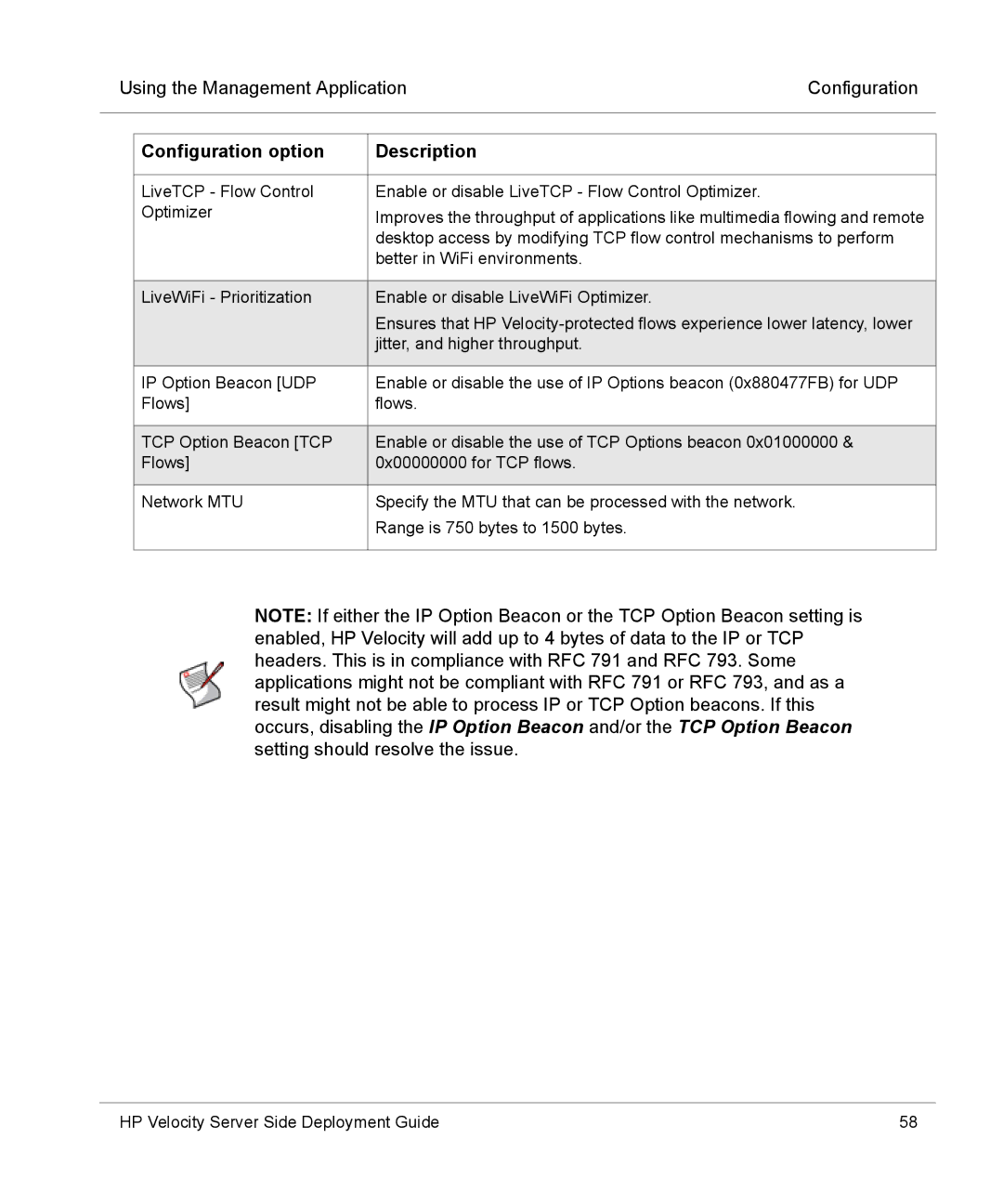 HP mt40 Mobile manual Configuration option Description 