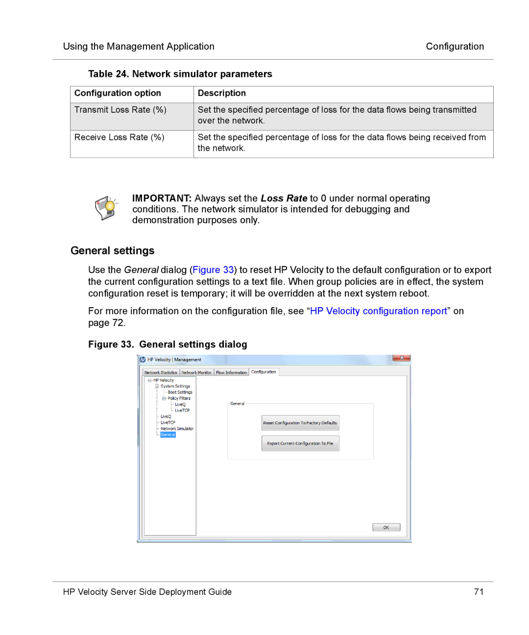 HP mt40 Mobile manual General settings, Network simulator parameters 