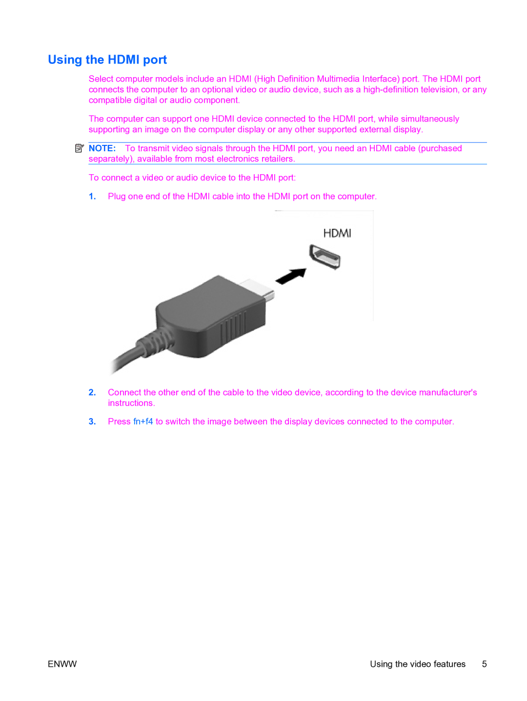 HP multimedia manual Using the Hdmi port 