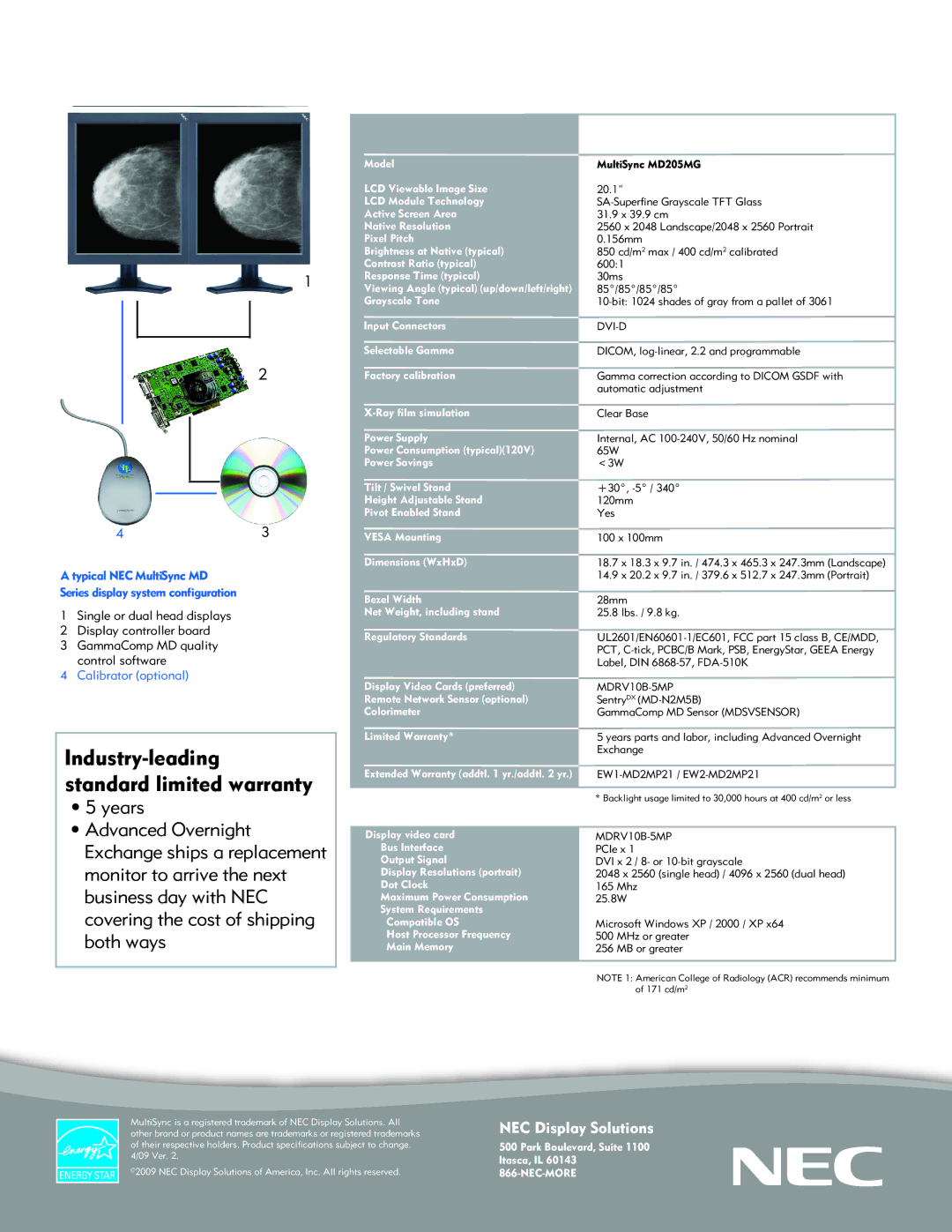 HP MultiSync MD205MG manual Industry-leading standard limited warranty, Dvi-D, MDRV10B-5MP 