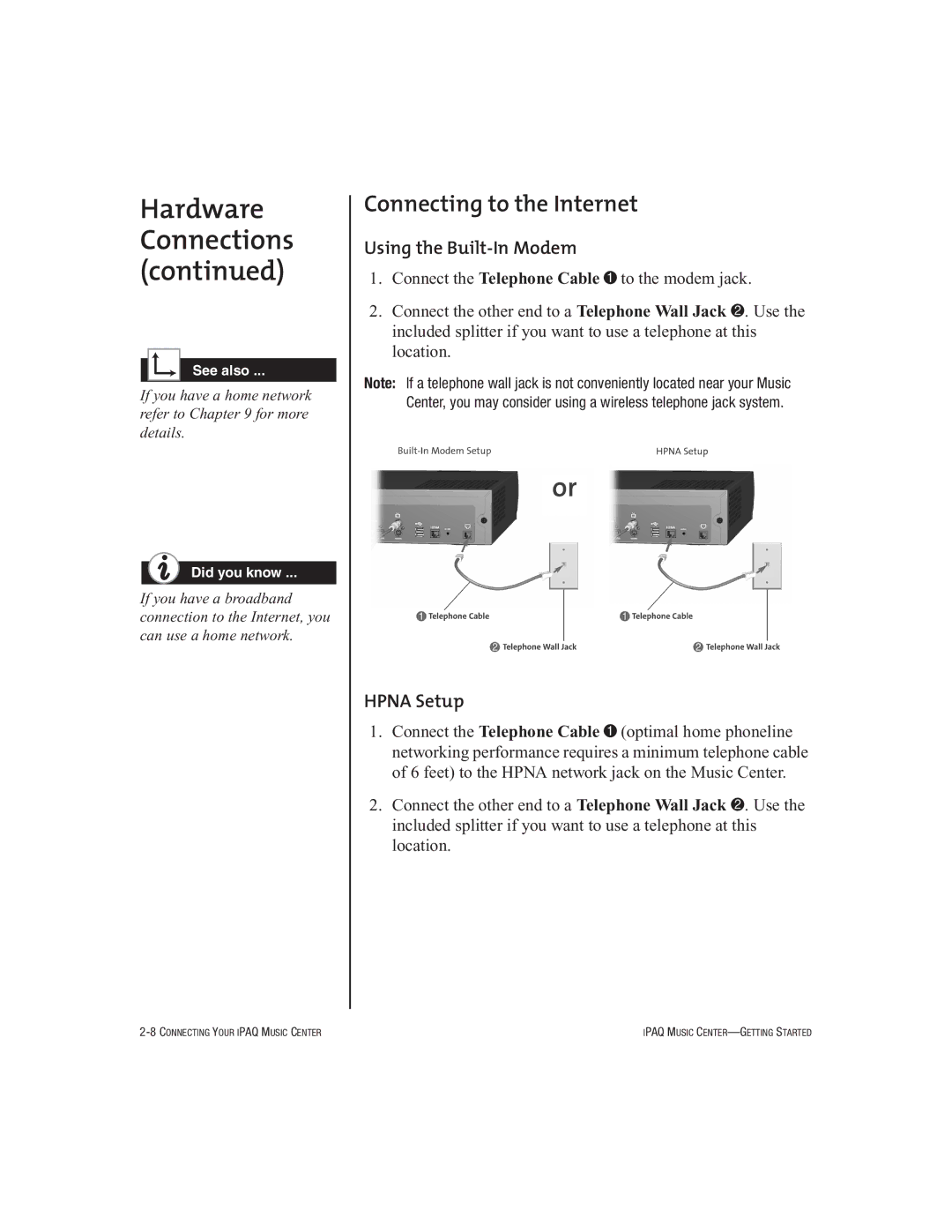 HP Music MC-1 manual Connecting to the Internet, Using the Built-In Modem 