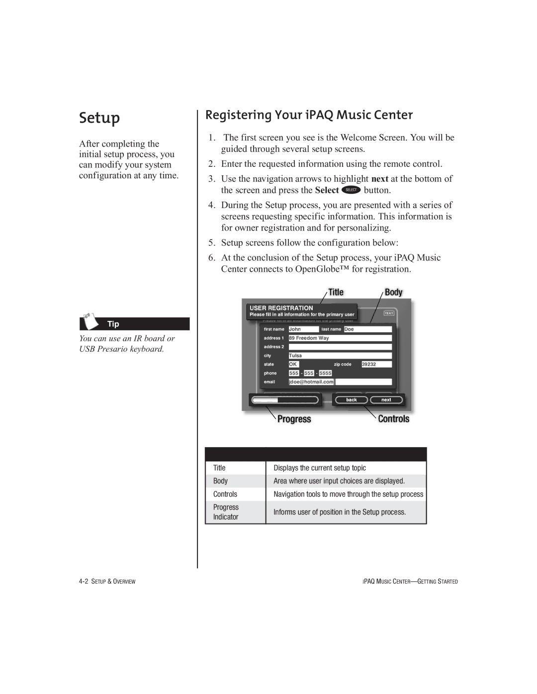 HP Music MC-1 manual Setup, Registering Your iPAQ Music Center 