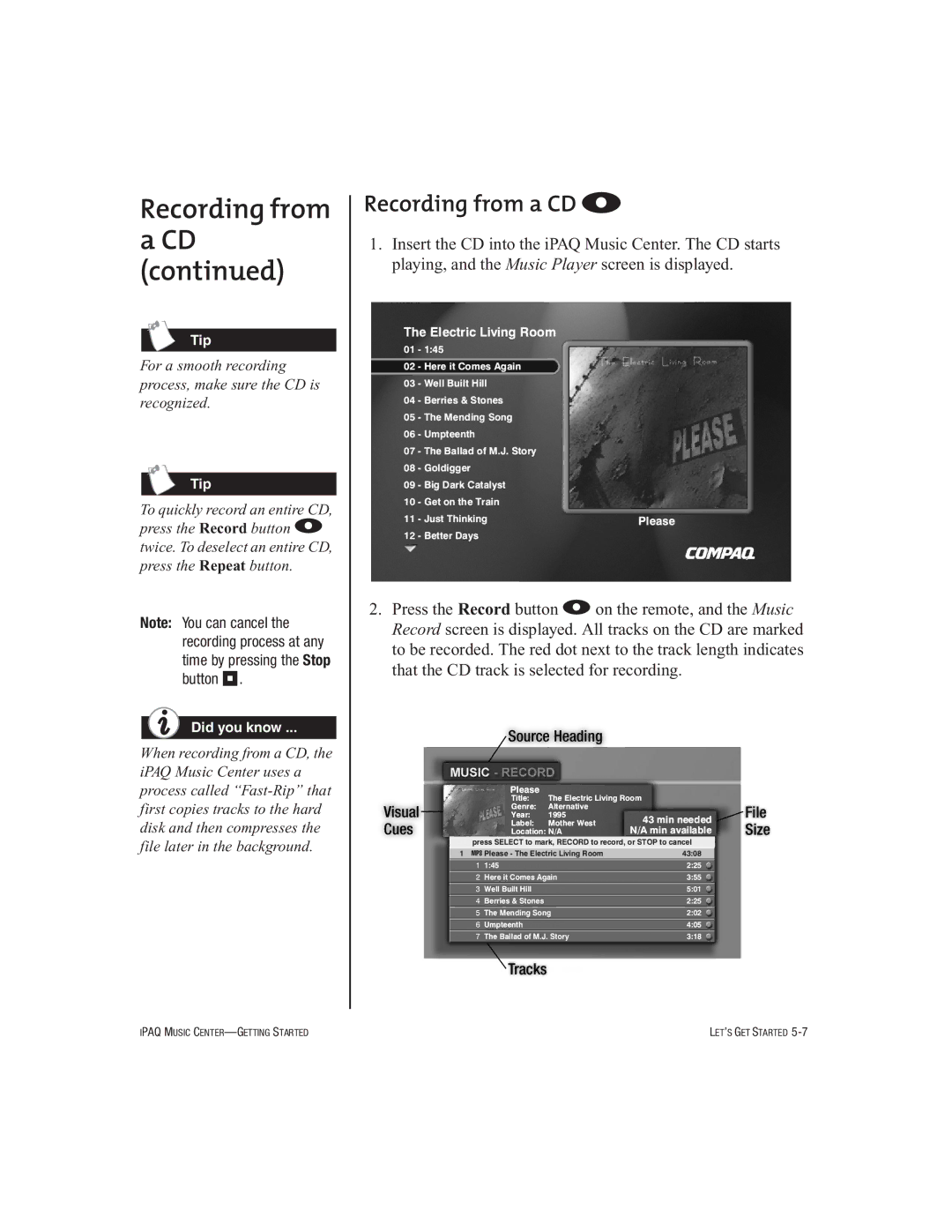 HP Music MC-1 manual Recording from a CD O 