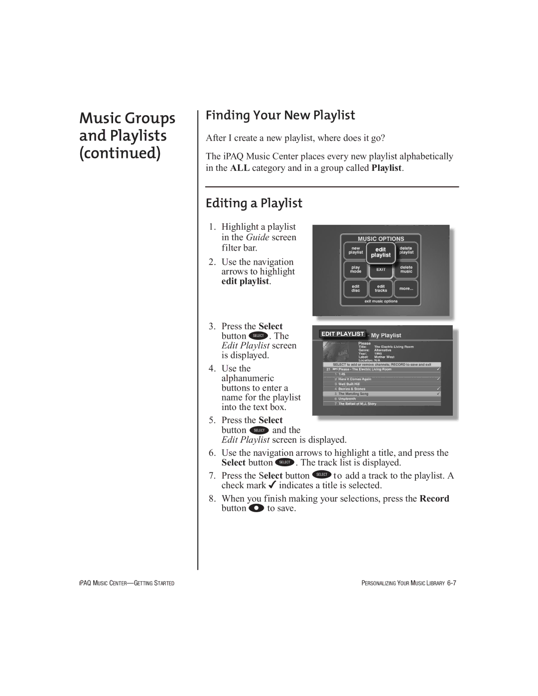 HP Music MC-1 manual Finding Your New Playlist, Editing a Playlist 