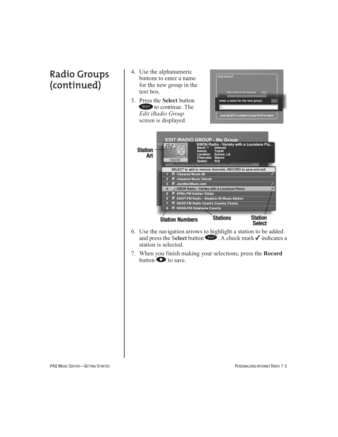 HP Music MC-1 manual Radio Groups 