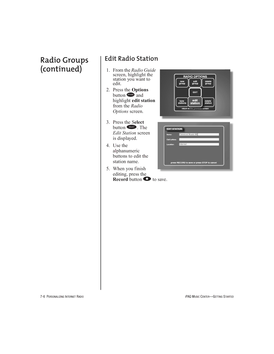 HP Music MC-1 manual Edit Radio Station 