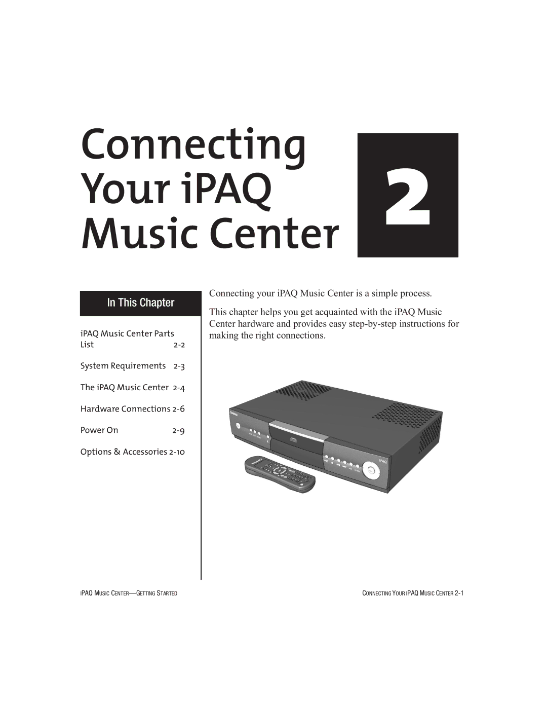 HP Music MC-1 manual Connecting Your iPAQ Music Center 