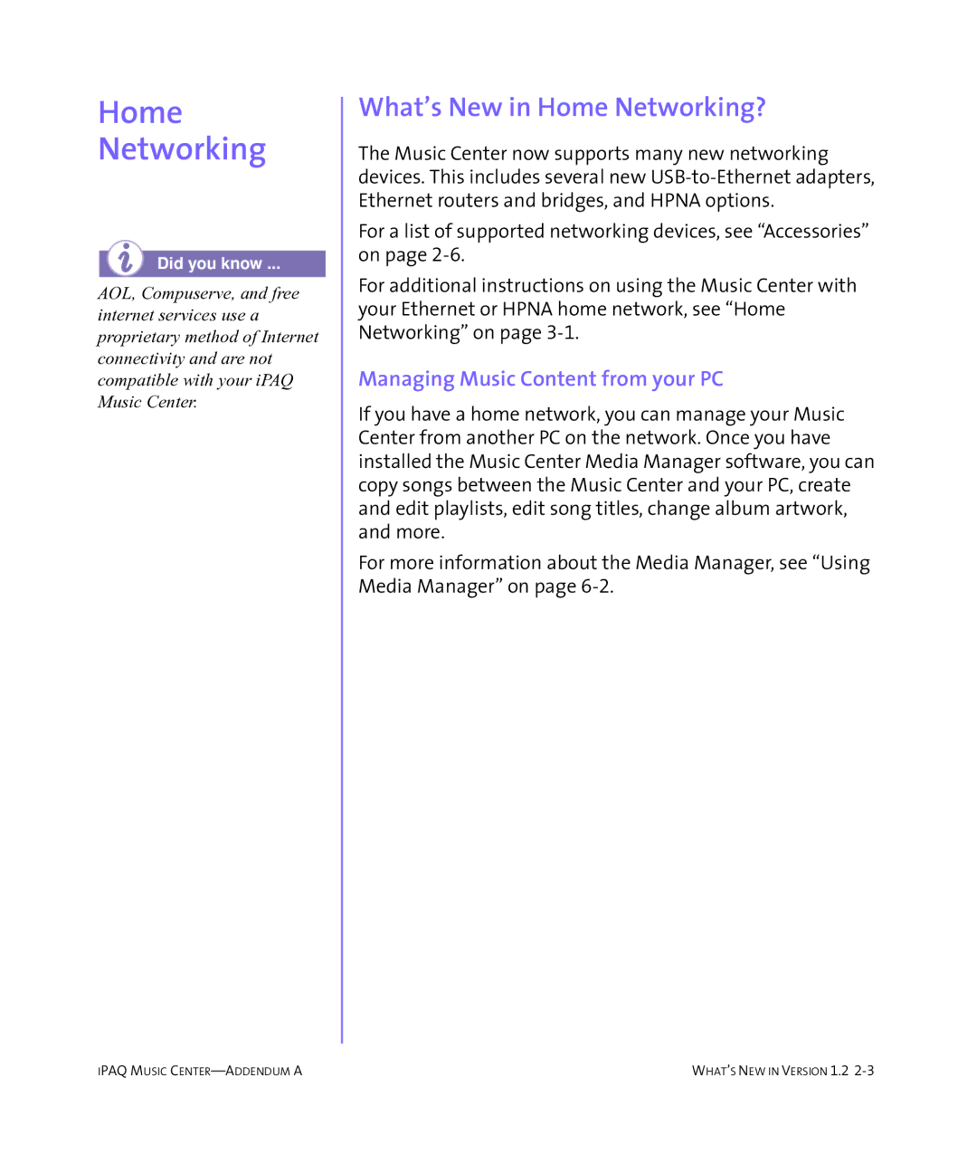 HP Music MC-1 manual What’s New in Home Networking?, Managing Music Content from your PC 