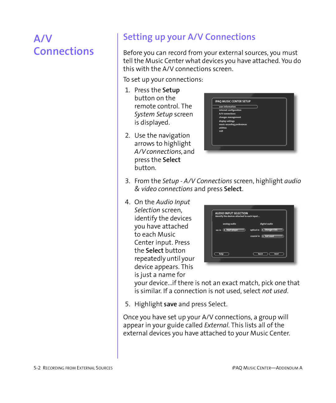 HP Music MC-1 manual Recording from External Sources 