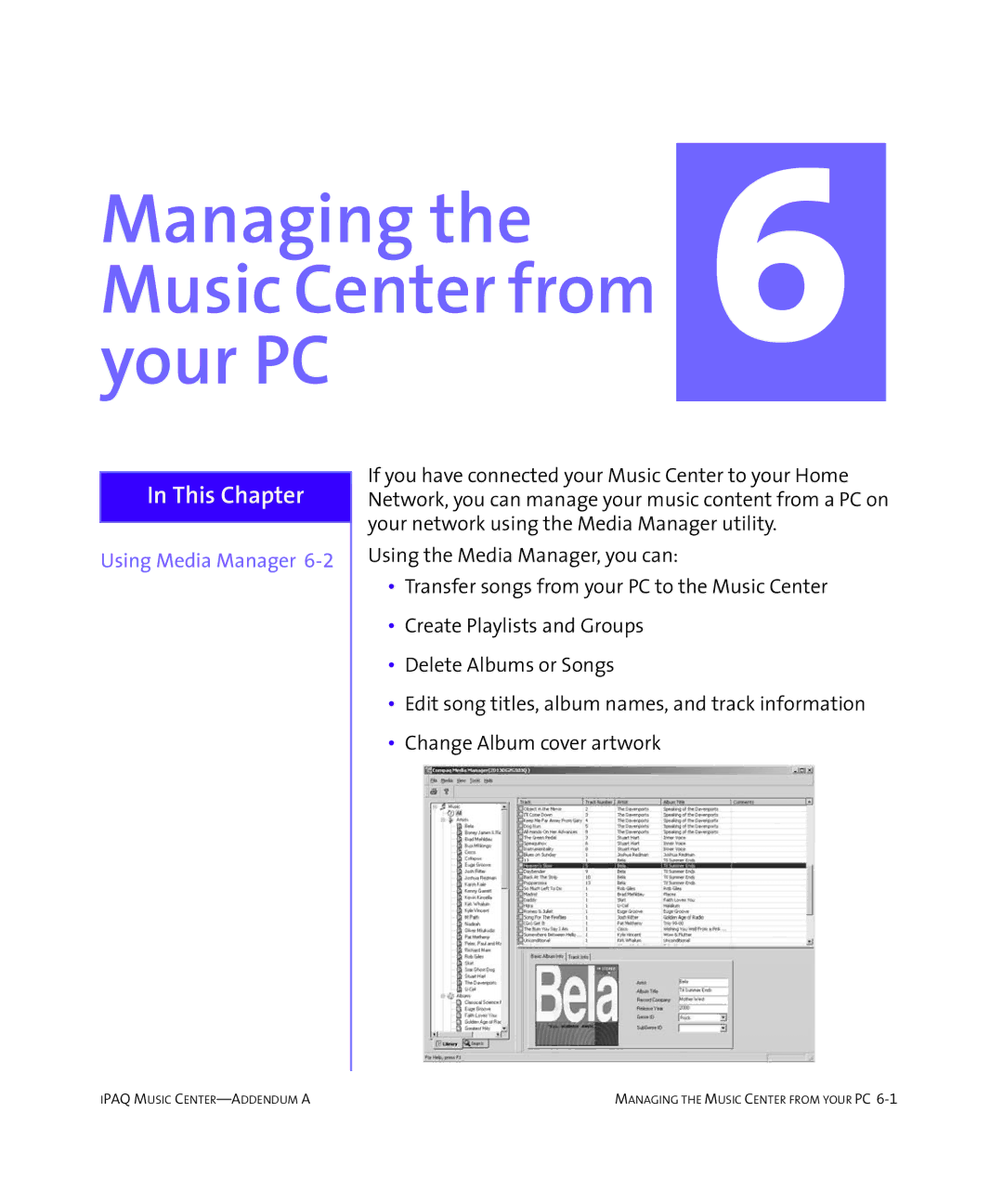 HP Music MC-1 manual Managing the Music Center from your PC 