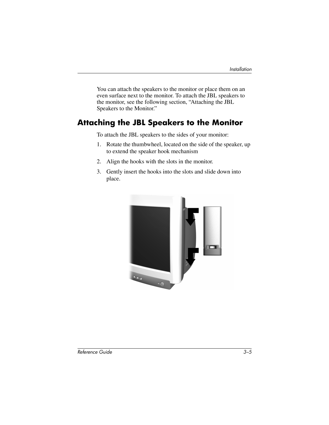 HP mx704 17 inch CRT manual Attaching the JBL Speakers to the Monitor 