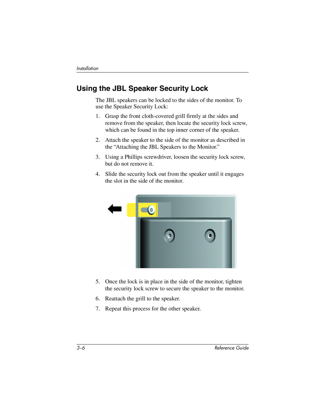 HP mx704 17 inch CRT manual Using the JBL Speaker Security Lock 