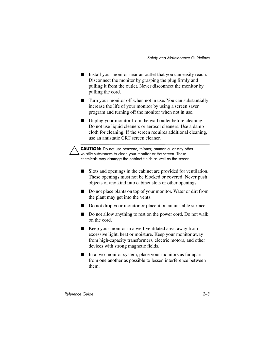 HP mx704 17 inch CRT manual Safety and Maintenance Guidelines 