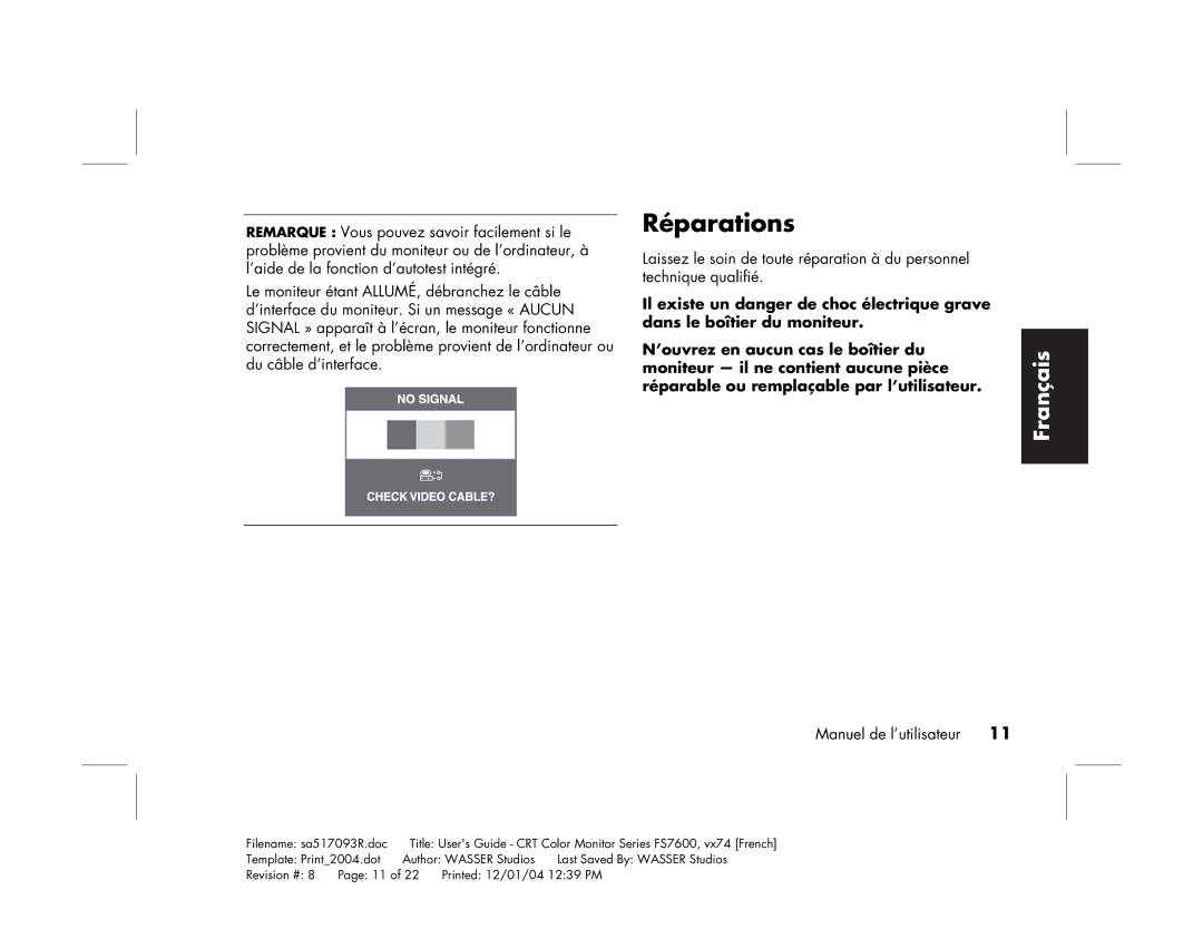 HP mx705c 17 inch Bulk CRT manual Réparations 