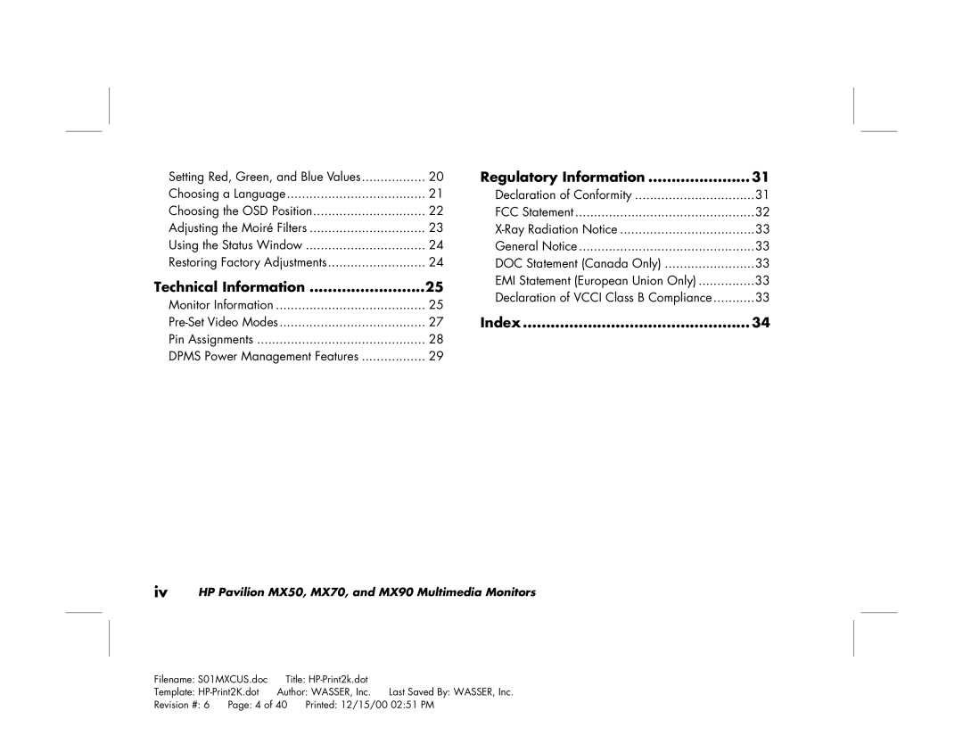 HP mx90 19 inch manual Regulatory Information 