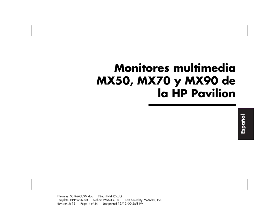 HP mx90 19 inch manual Monitores multimedia MX50, MX70 y MX90 de la HP Pavilion 