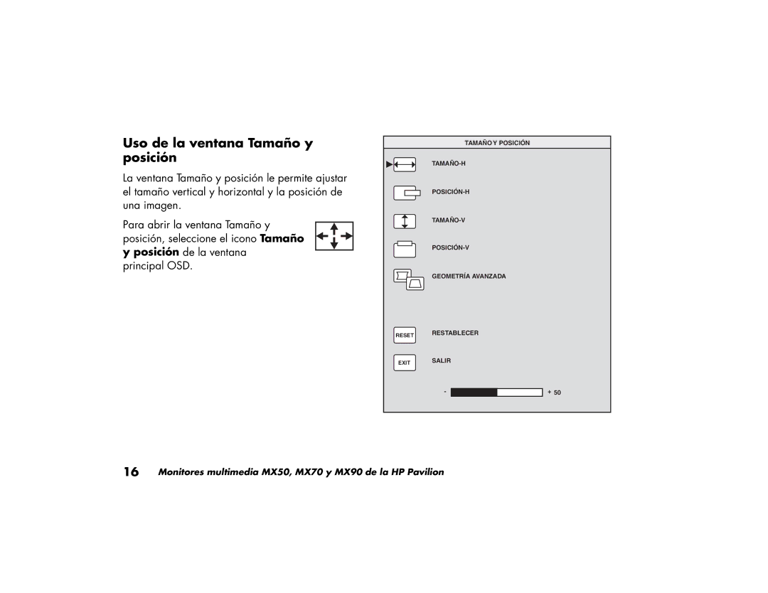 HP MX90, MX70 manual Uso de la ventana Tamaño y posición 