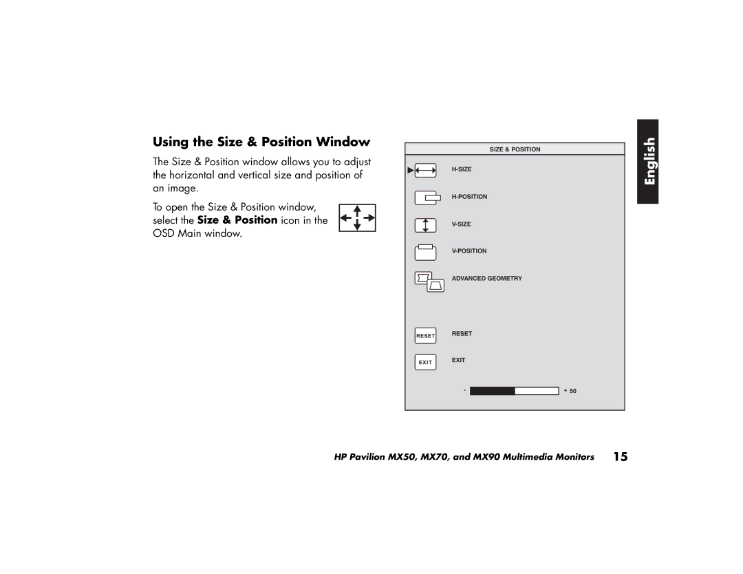 HP MX70, MX90 manual Using the Size & Position Window 