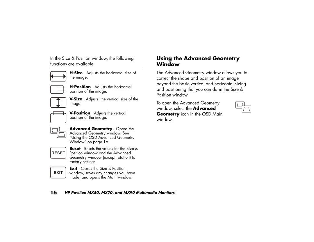 HP MX90, MX70 manual Using the Advanced Geometry Window 