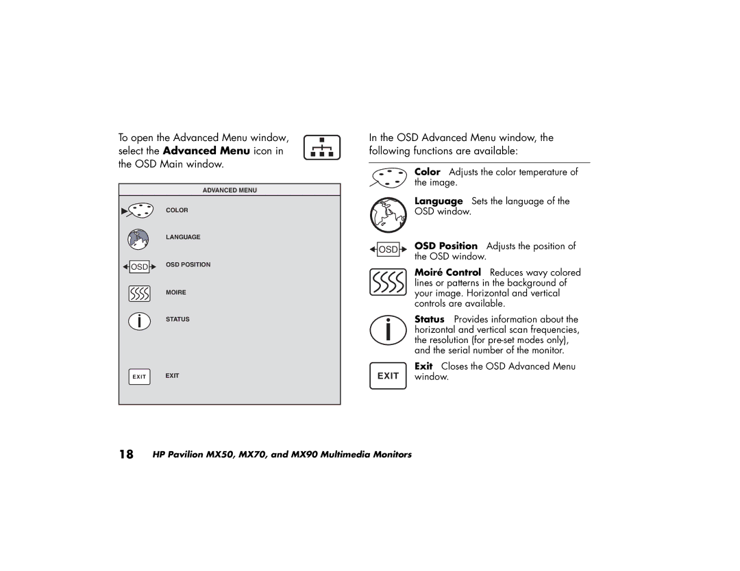 HP MX90, MX70 manual Osd 