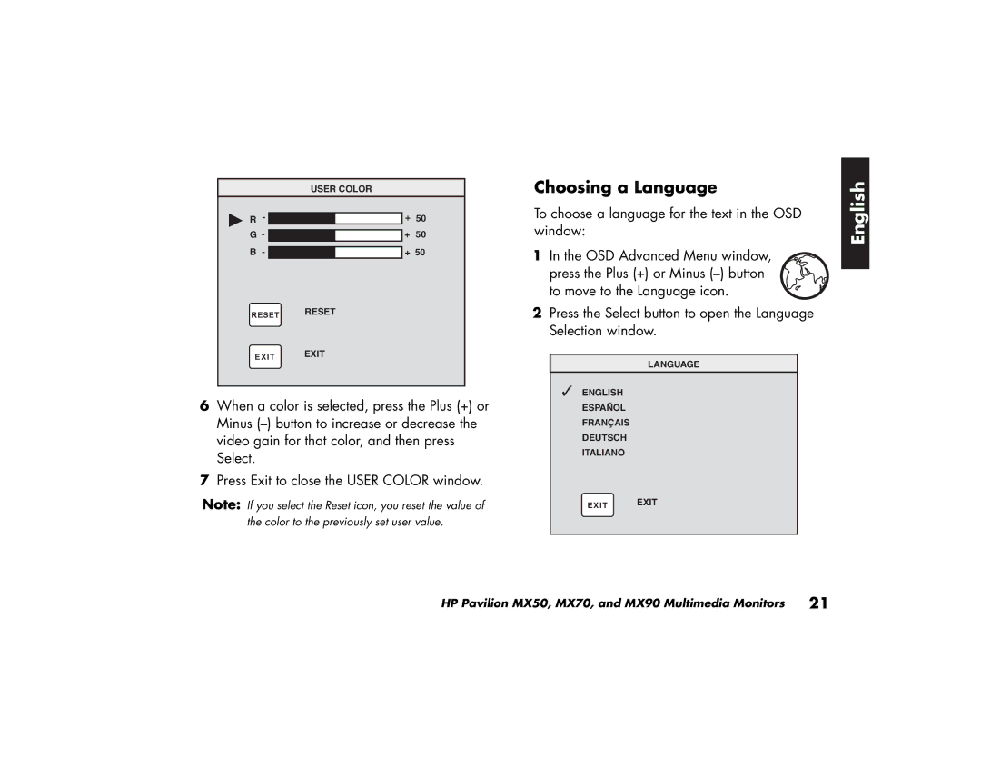 HP MX70, MX90 manual Choosing a Language 