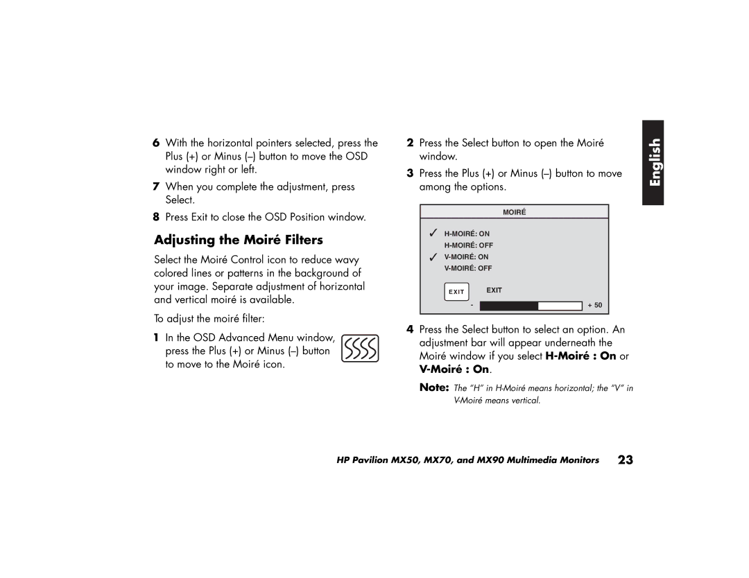 HP MX70, MX90 manual Adjusting the Moiré Filters 