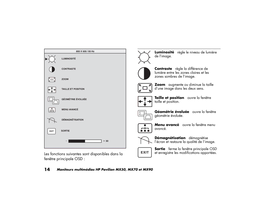 HP MX90, MX70 manual Taille et position ouvre la fenêtre, Géométrie évoluée ouvre la fenêtre géométrie évoluée 