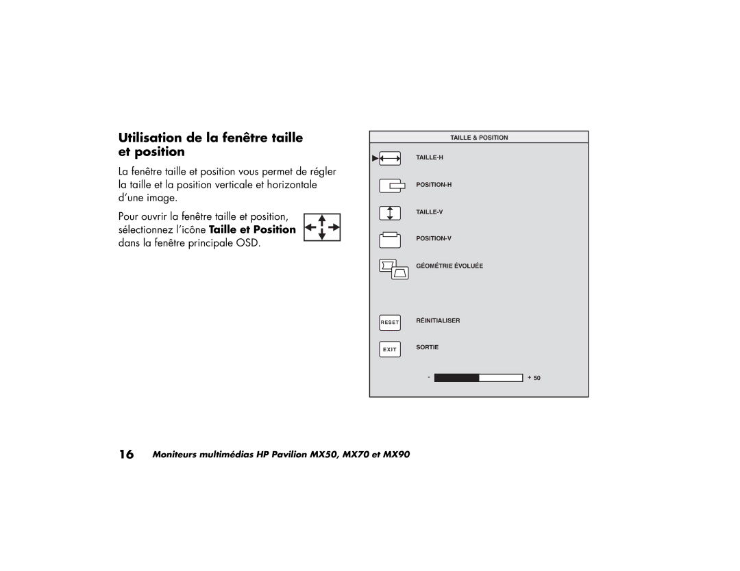 HP MX90, MX70 manual Utilisation de la fenêtre taille et position 