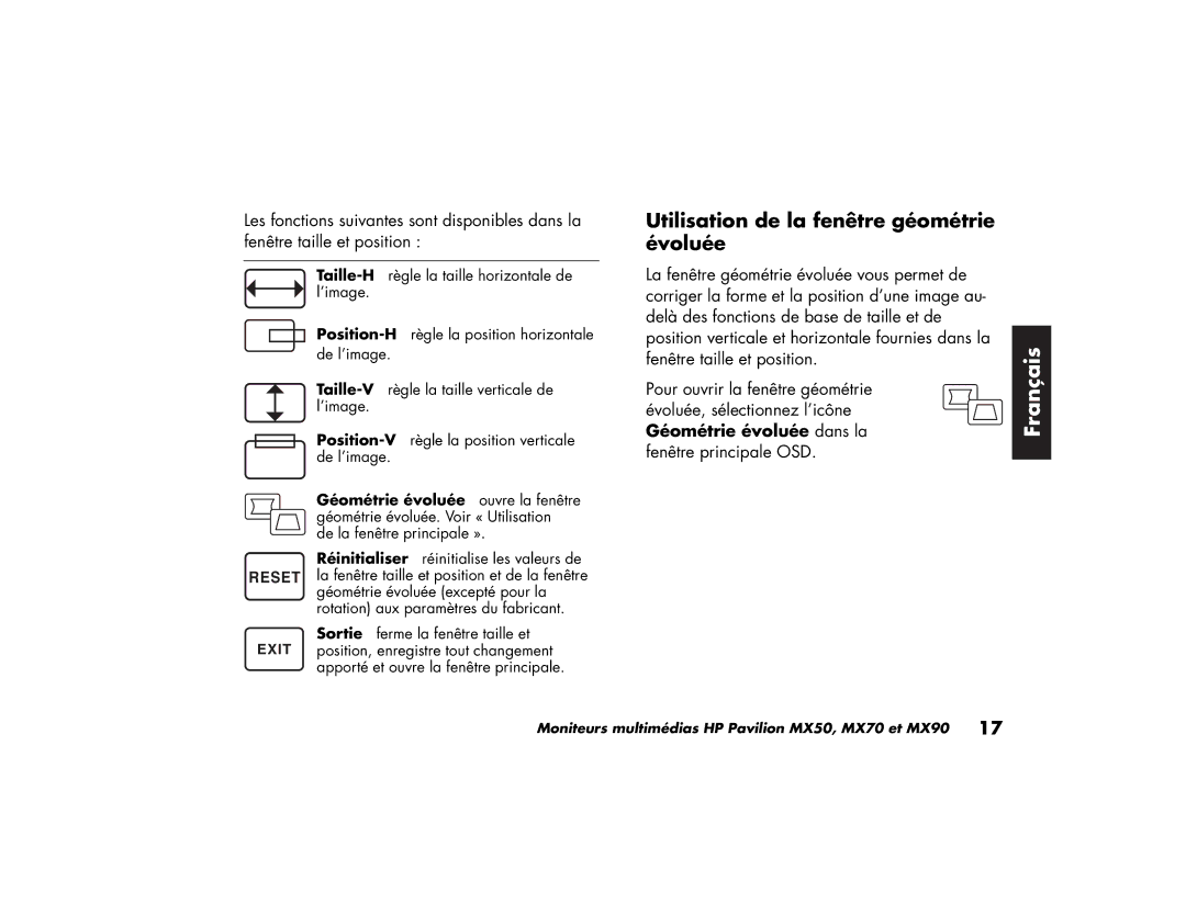 HP MX70, MX90 manual Utilisation de la fenêtre géométrie évoluée 