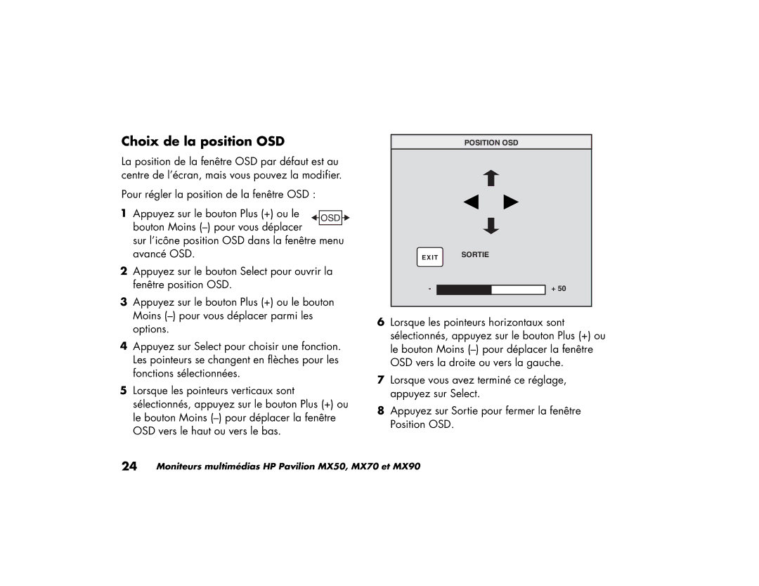 HP MX90, MX70 manual Choix de la position OSD 