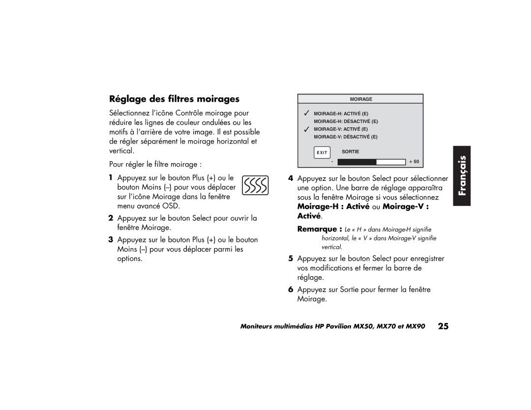 HP MX70, MX90 manual Réglage des filtres moirages 