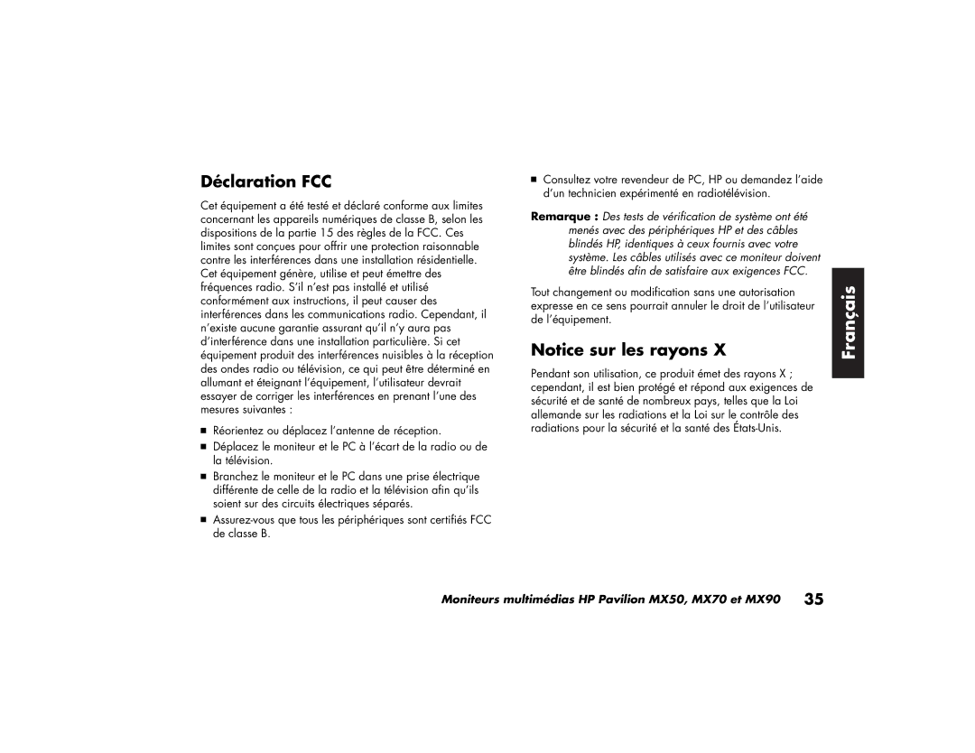 HP MX70, MX90 manual Déclaration FCC 