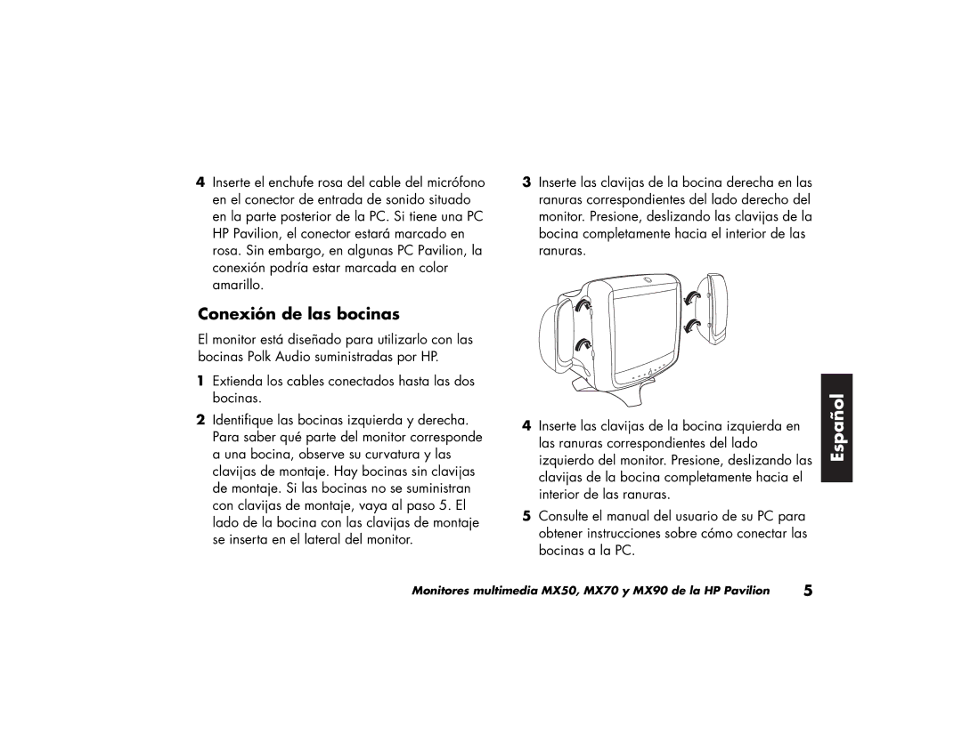 HP MX70, MX90 manual Conexión de las bocinas 