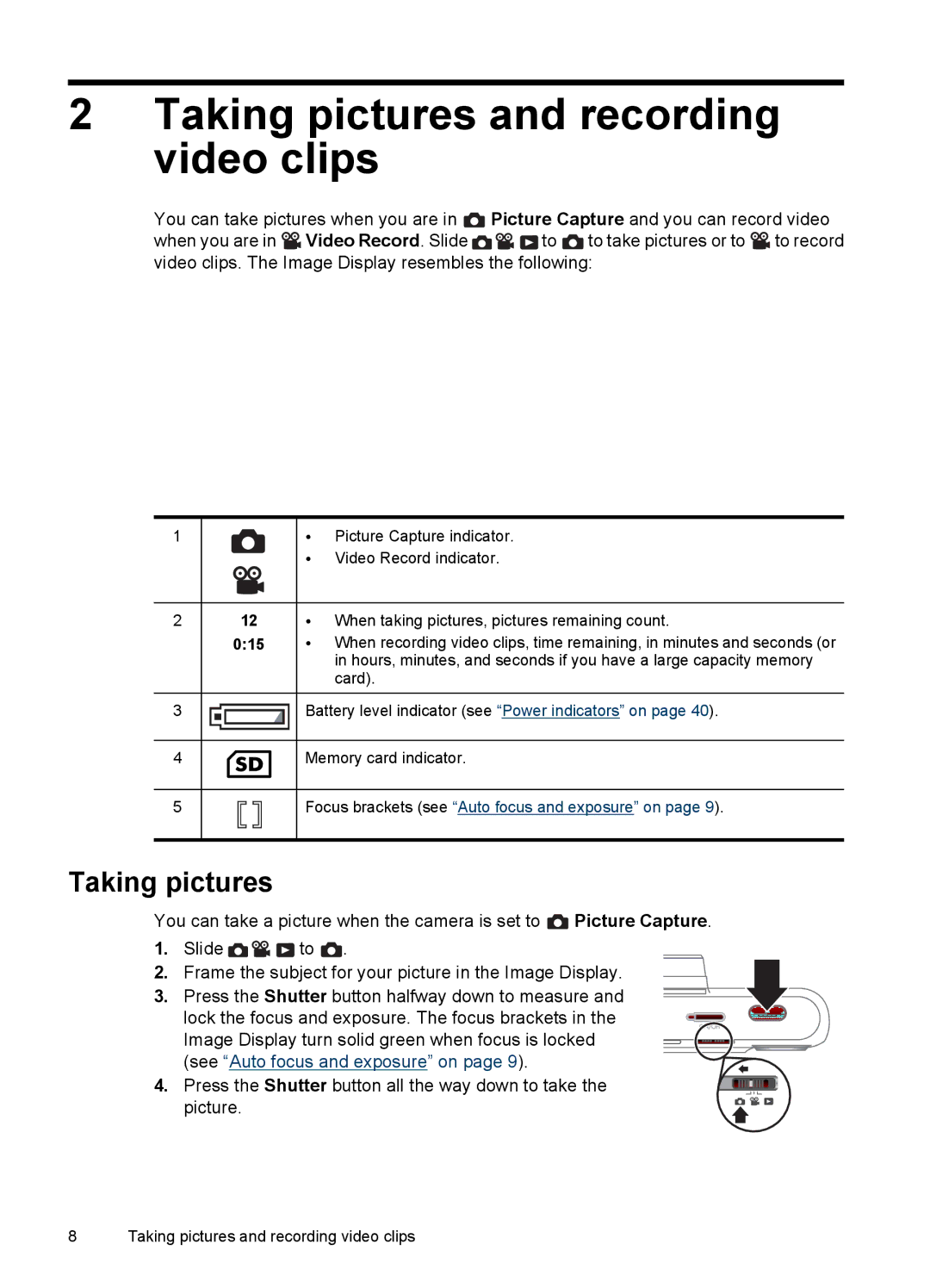 HP Mz67 manual Taking pictures and recording video clips, 015 