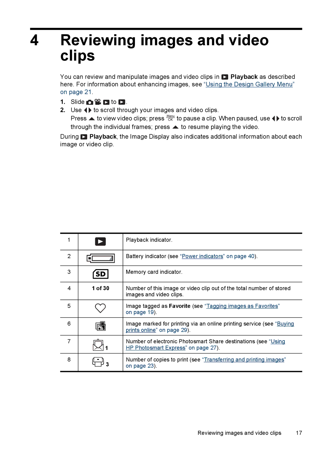 HP Mz67 manual Reviewing images and video clips 