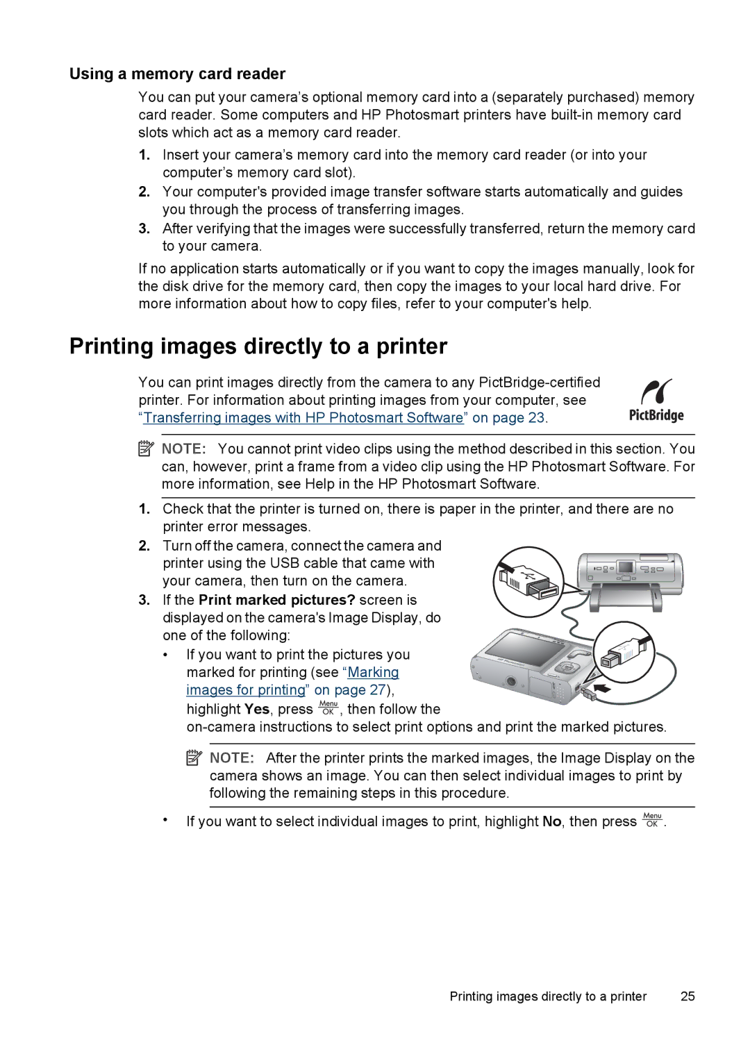 HP Mz67 manual Printing images directly to a printer, Using a memory card reader 