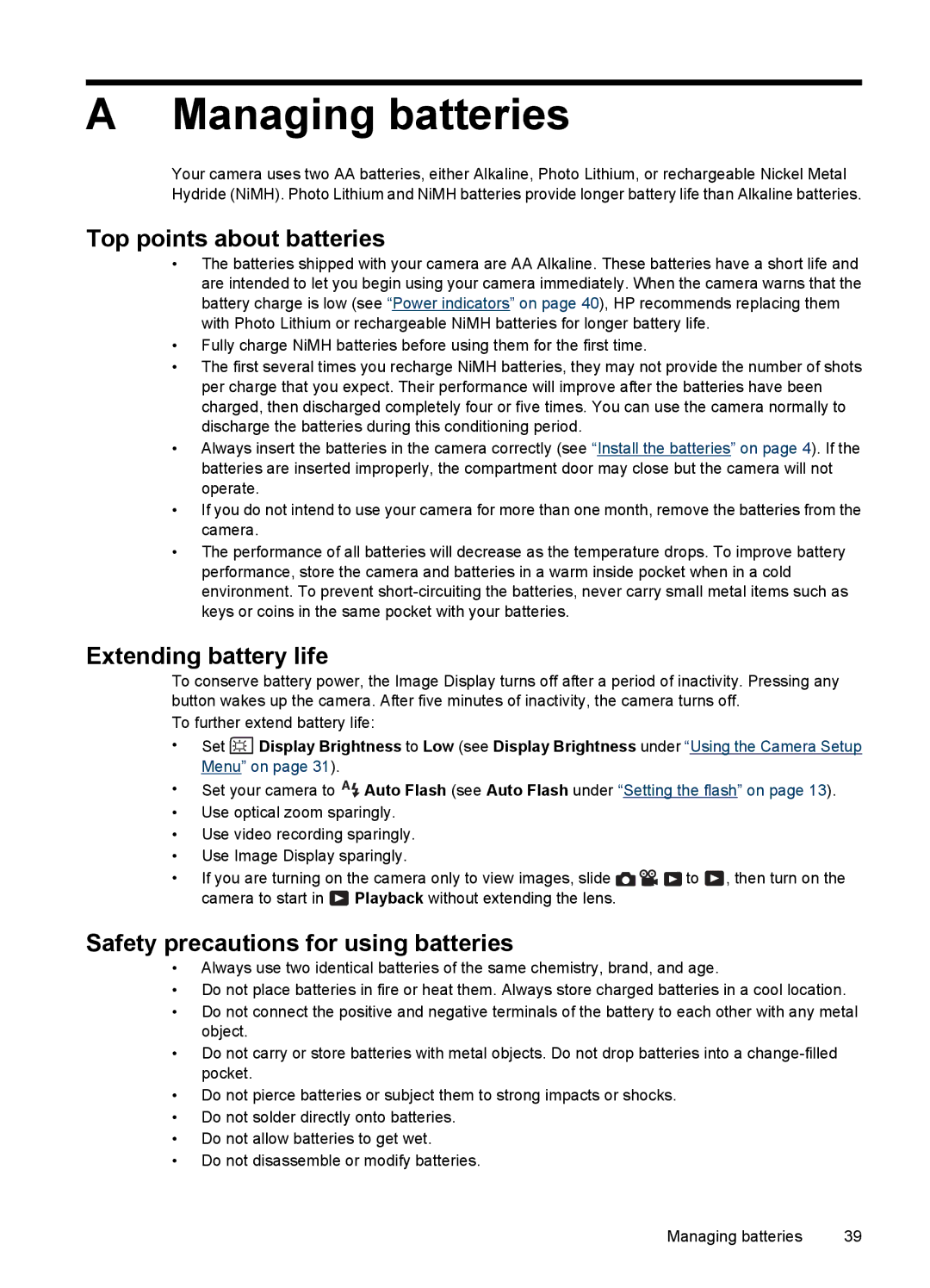 HP Mz67 manual Managing batteries, Top points about batteries 