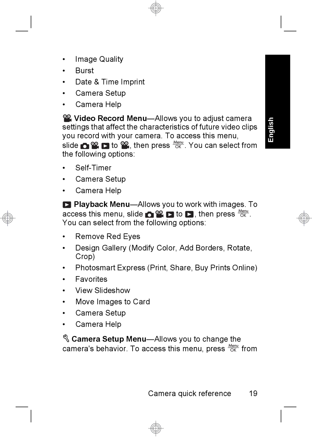 HP Mz67 manual Camera quick reference 