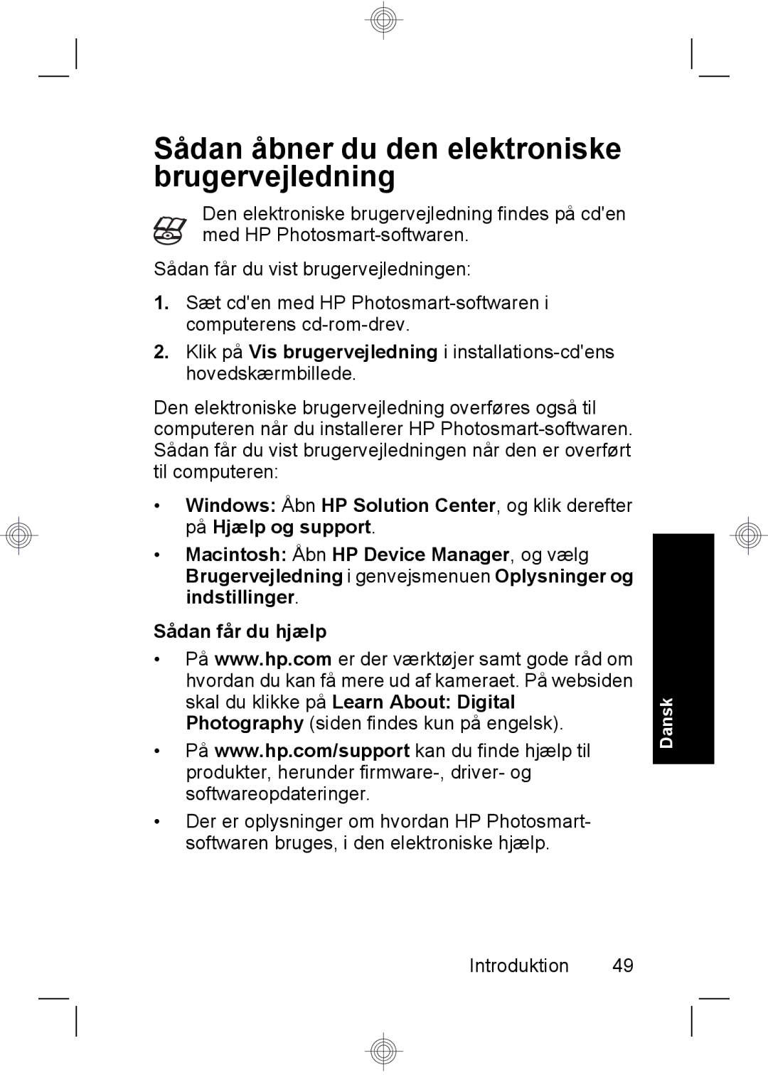 HP Mz67 manual Sådan åbner du den elektroniske brugervejledning 