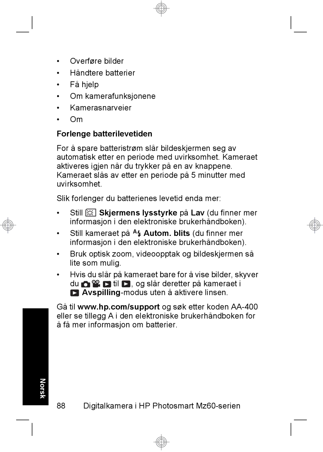 HP Mz67 manual Forlenge batterilevetiden 