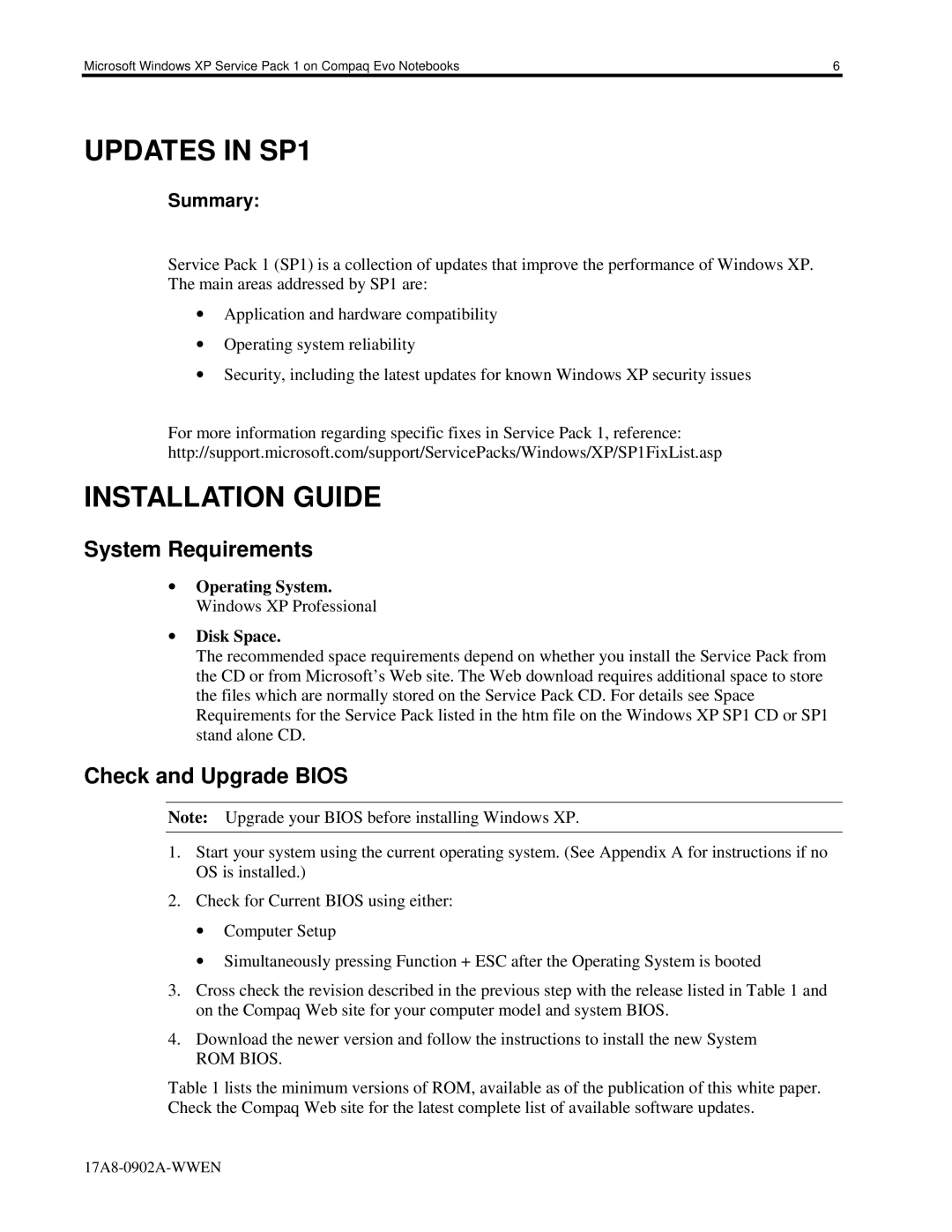 HP n115 manual System Requirements, Check and Upgrade Bios, Summary 