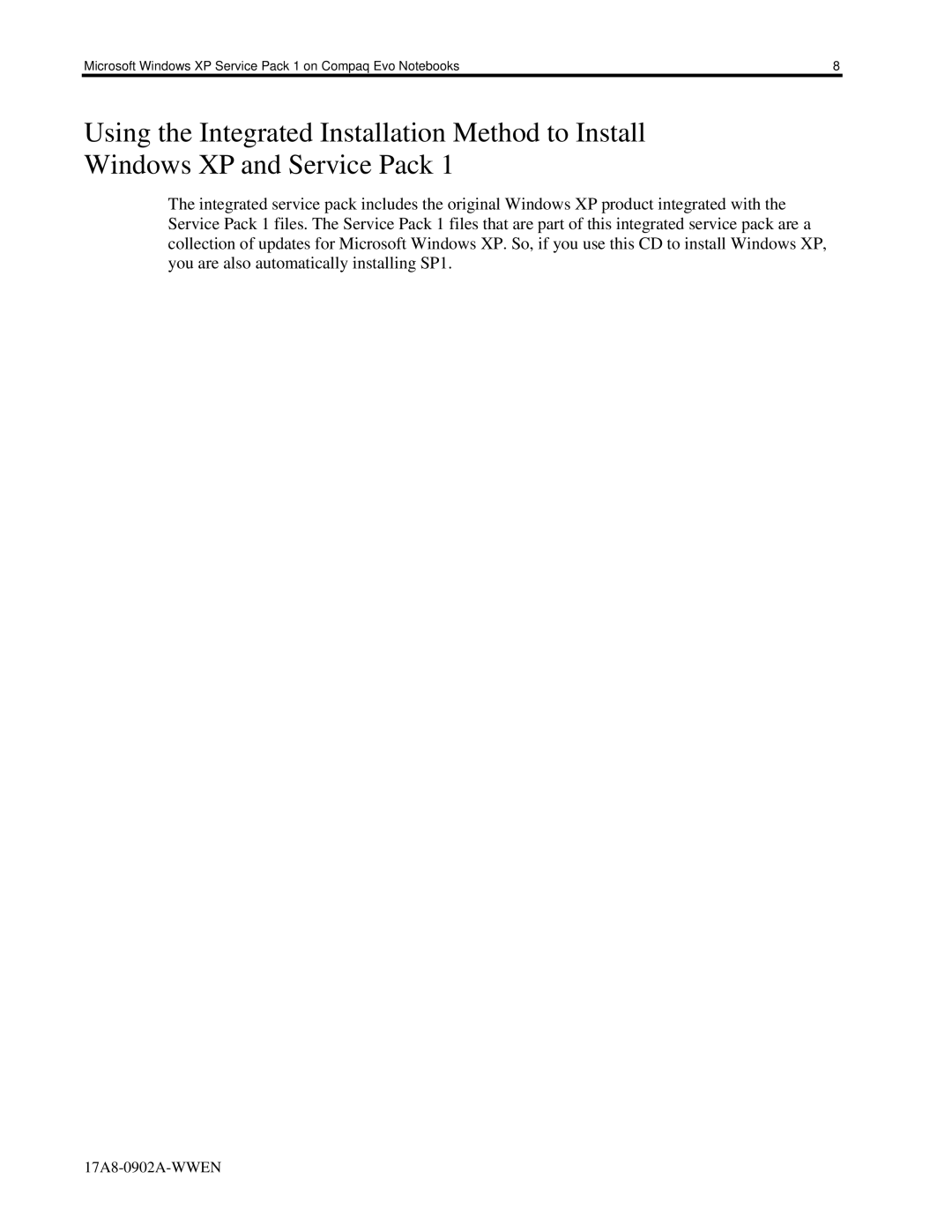 HP n115 manual Microsoft Windows XP Service Pack 1 on Compaq Evo Notebooks 