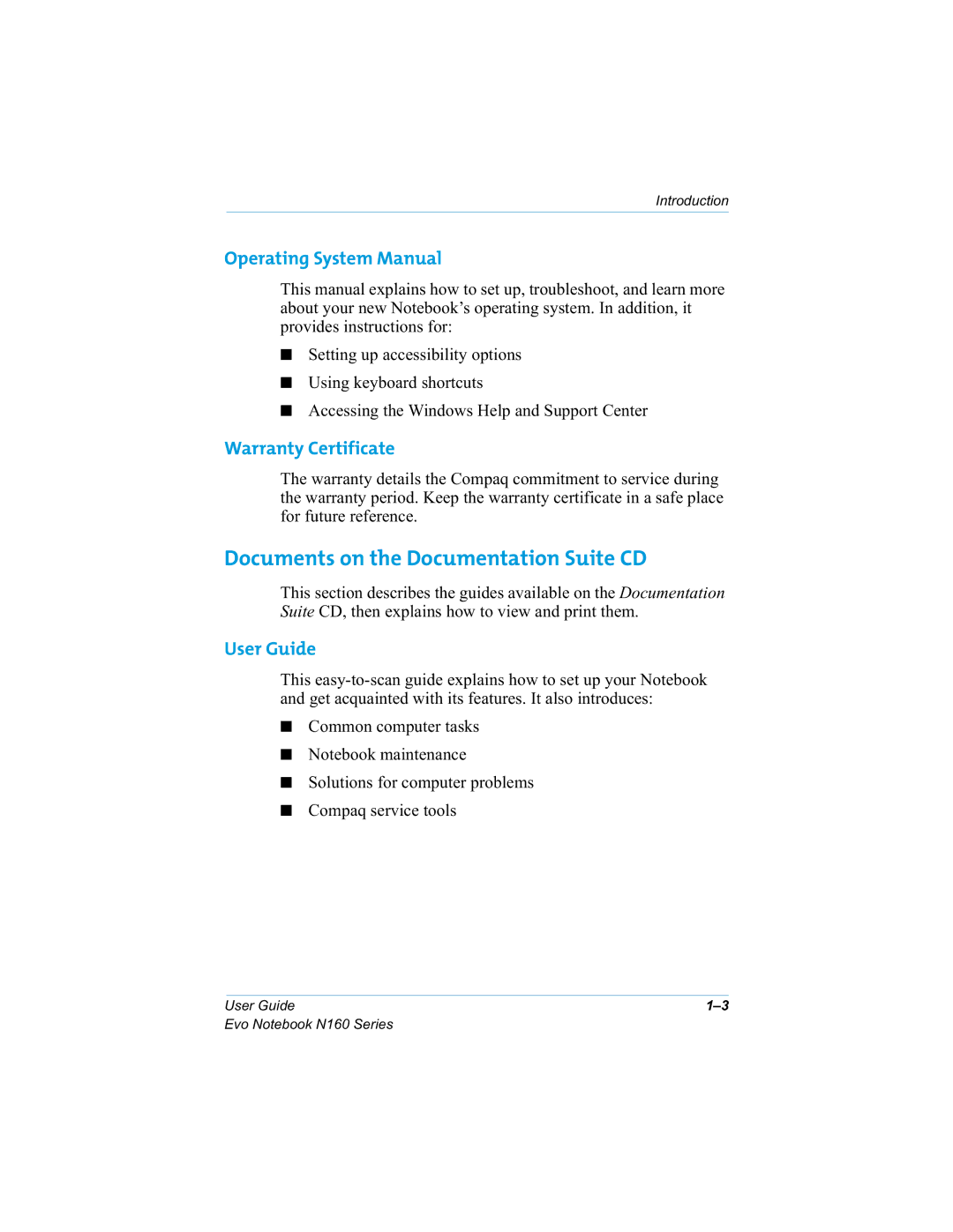 HP n160 manual Documents on the Documentation Suite CD, Operating System Manual, Warranty Certificate, User Guide 